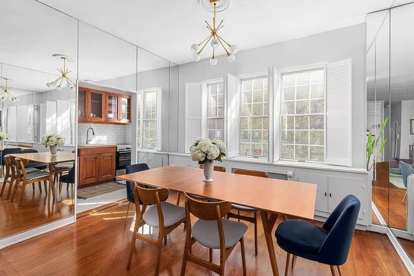 Dining room, Interior, Kitchen, Pendant Lights, Wood Texture Flooring