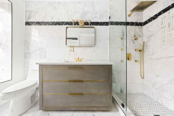 Bathroom, Glass Shower, Interior, Marble, Marble Walls