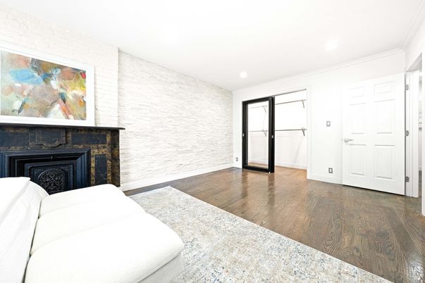 Bedroom, Fireplace, Interior, Wood Texture Flooring