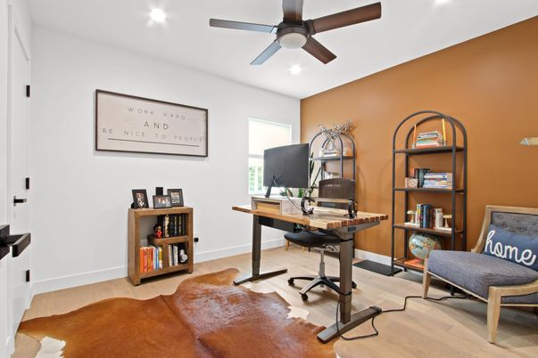 Home Office, Interior, Recessed Lighting, Wood Texture Flooring
