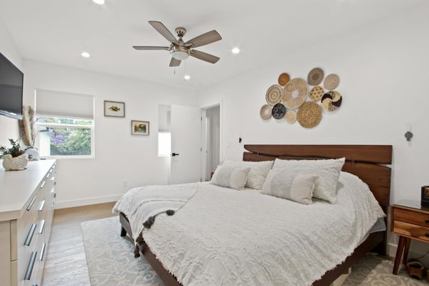 Bedroom, Interior, Recessed Lighting, Wood Texture Flooring