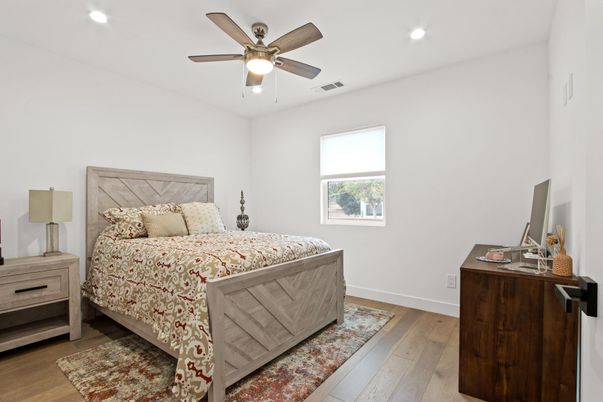Bedroom, Interior, Recessed Lighting, Wood Texture Flooring