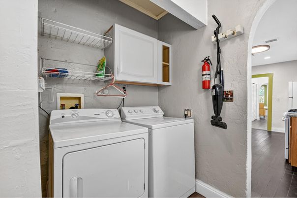 Interior, Recessed Lighting, Utility Closets, Washer, Wood Texture Flooring