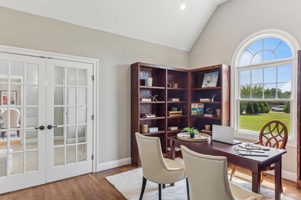 Home Office, Interior, Recessed Lighting, Wood Texture Flooring