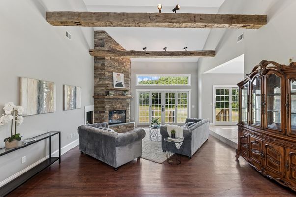 Fireplace, Interior, Living room, Wooden Beams, Wood Texture Flooring