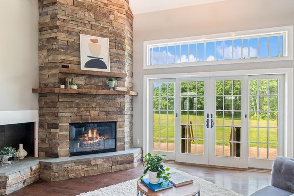 Fireplace, Interior, Stone Walls, Wood Texture Flooring