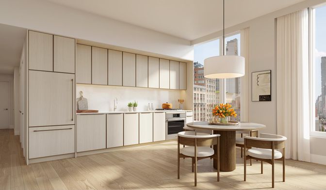 Dining room, Interior, Kitchen, Pendant Lights, Wood Texture Flooring