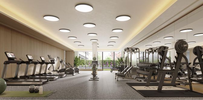 Fitness Equipment, Gym, Interior, Recessed Lighting