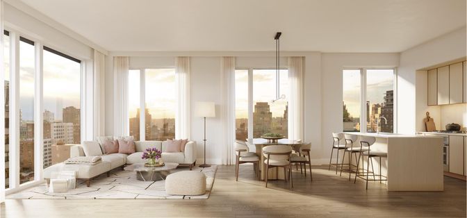 Dining room, Interior, Living room, Pendant Lights, Wood Texture Flooring