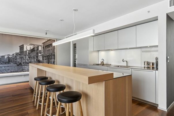 Interior, Kitchen, Pendant Lights, Wood Texture Flooring