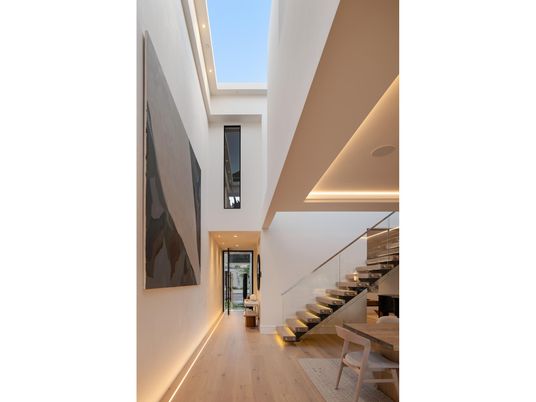 Glass Ceilings, Interior, Recessed Lighting, Wood Texture Flooring