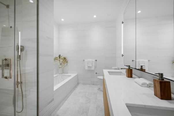 Bathroom, Dual Sink Vanities, Glass Shower, Interior, Recessed Lighting