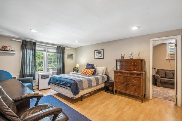 Bedroom, Interior, Recessed Lighting, Wood Texture Flooring