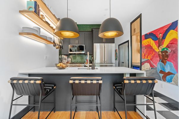 Interior, Kitchen, Pendant Lights, Stainless Steel Appliances, Wood Texture Flooring