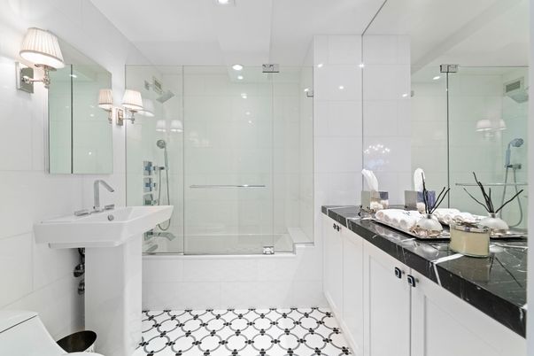 Bathroom, Dual Sink Vanities, Glass Shower, Interior, Recessed Lighting