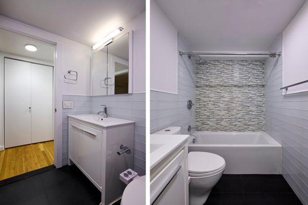 Bathroom, Interior, Recessed Lighting, Wood Texture Flooring