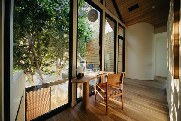 Home Office, Interior, Recessed Lighting, Wooden Ceilings, Wood Texture Flooring