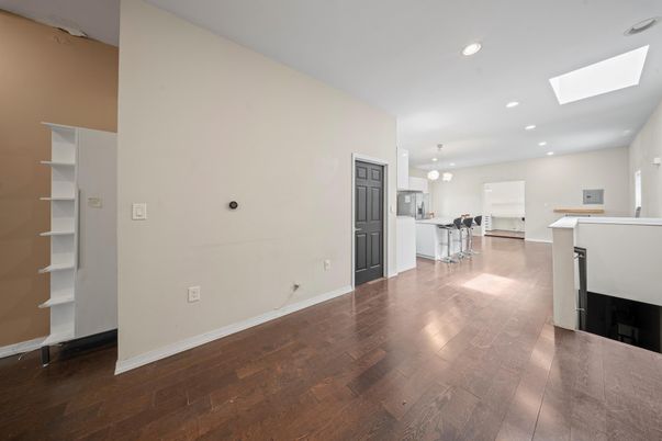 Chandelier, Interior, Kitchen, Recessed Lighting, Wood Texture Flooring