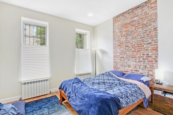 Bedroom, Interior, Recessed Lighting, Stone Walls, Wood Texture Flooring