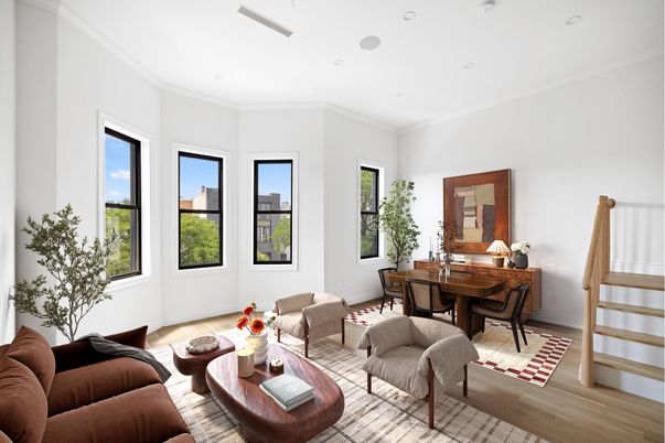 Dining room, Interior, Living room, Recessed Lighting, Wood Texture Flooring