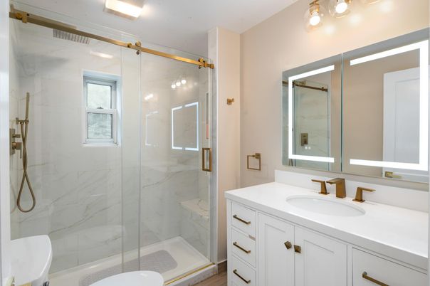 Bathroom, Glass Shower, Interior, Marble Walls