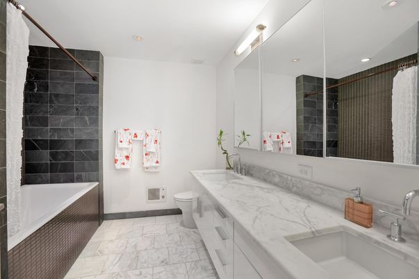 Bathroom, Dual Sink Vanities, Interior, Marble, Recessed Lighting