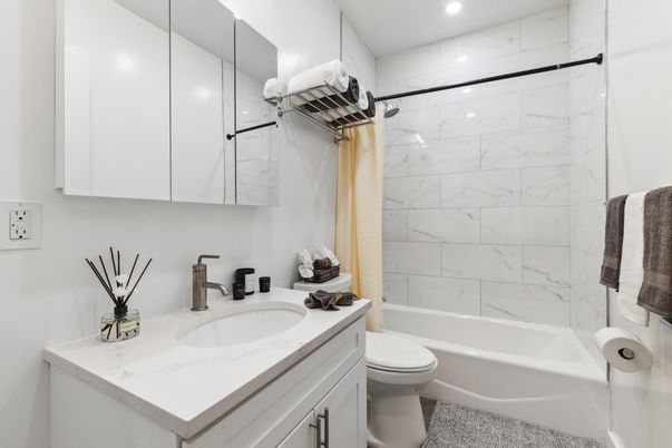 Bathroom, Interior, Marble Walls, Recessed Lighting