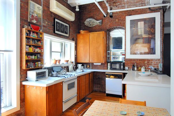 Interior, Kitchen, Stone Walls, Wood Texture Flooring