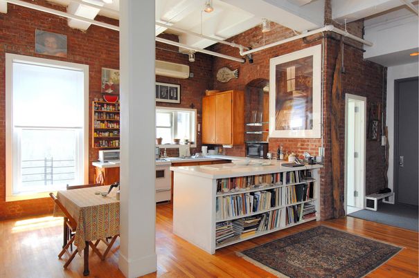Interior, Kitchen, Recessed Lighting, Stone Walls, Wood Texture Flooring