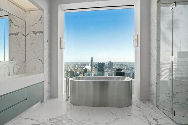 Bathroom, Free Standing Baths, Glass Shower, Interior, Marble, Marble Walls