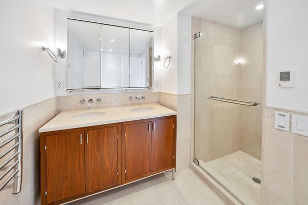 Bathroom, Dual Sink Vanities, Glass Shower, Interior, Recessed Lighting