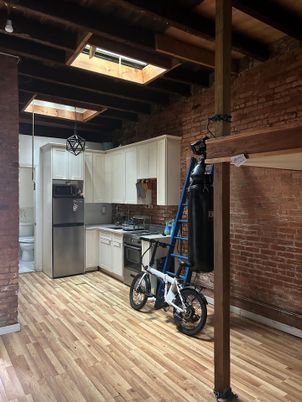 Interior, Kitchen, Stone Walls, Washer, Wooden Beams, Wood Texture Flooring