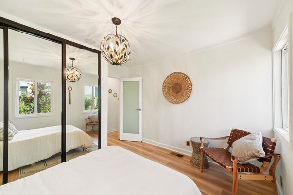Bedroom, Chandelier, Interior, Wood Texture Flooring