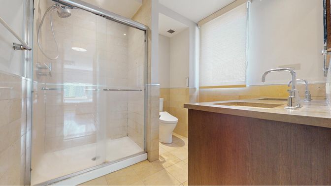 Bathroom, Glass Shower, Interior, Recessed Lighting