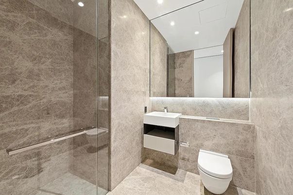 Bathroom, Glass Shower, Interior, Recessed Lighting