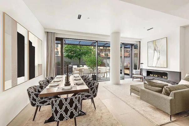Dining room, Fireplace, Interior, Living room, Recessed Lighting