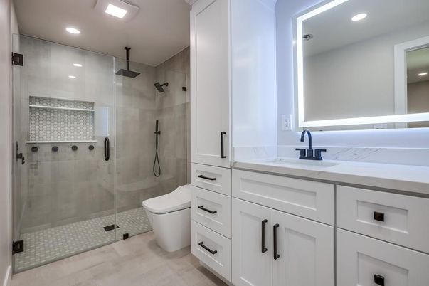 Bathroom, Glass Shower, Interior, Recessed Lighting