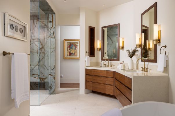 Bathroom, Dual Sink Vanities, Glass Shower, Interior, Recessed Lighting
