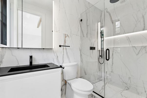 Bathroom, Glass Shower, Interior, Marble Walls