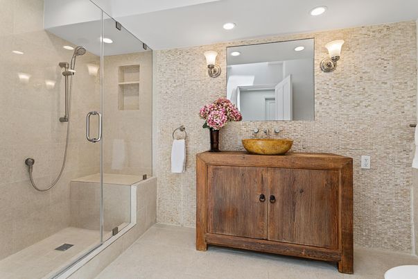 Bathroom, Glass Shower, Interior, Recessed Lighting