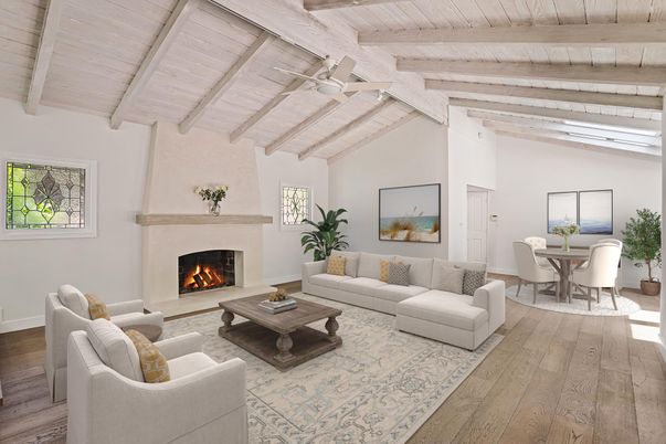 Dining room, Fireplace, Interior, Living room, Wooden Beams, Wooden Ceilings, Wood Texture Flooring