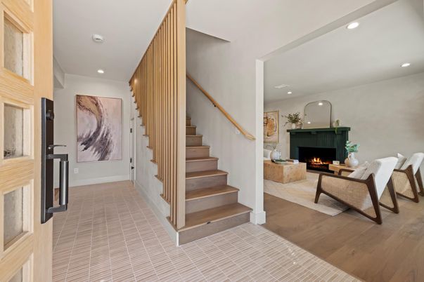 Fireplace, Interior, Recessed Lighting, Wood Texture Flooring