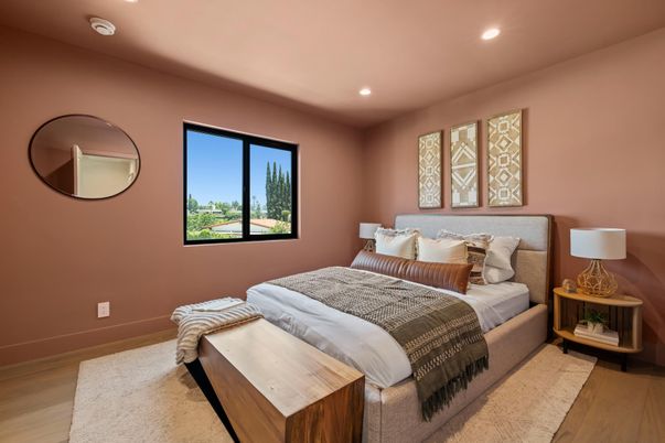 Bedroom, Interior, Recessed Lighting, Wood Texture Flooring