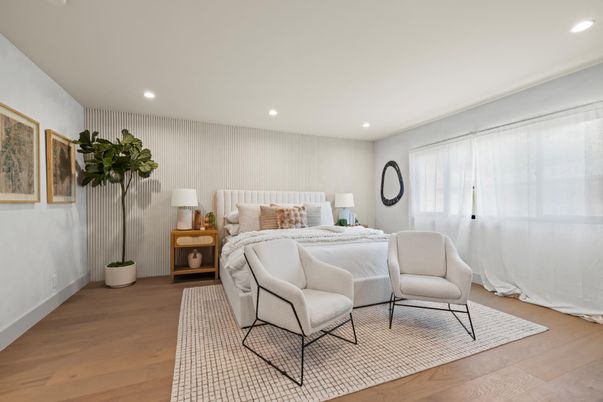 Bedroom, Interior, Recessed Lighting, Wood Texture Flooring