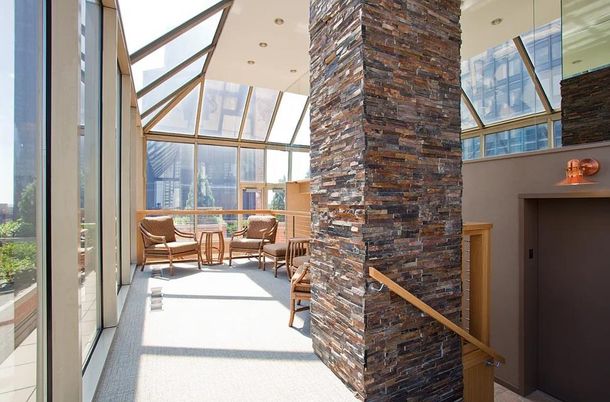 Elevator, Fireplace, Glass Ceilings, Interior, Recessed Lighting