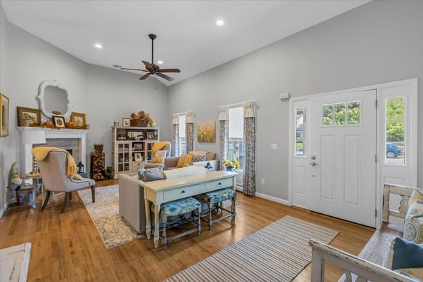 Fireplace, Interior, Recessed Lighting, Wood Texture Flooring