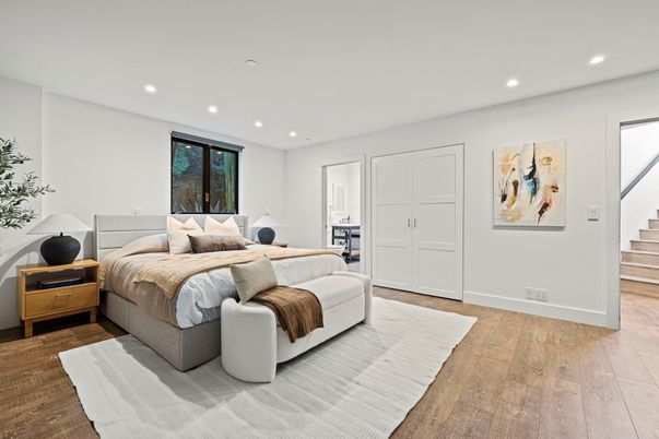 Bedroom, Interior, Recessed Lighting, Wood Texture Flooring
