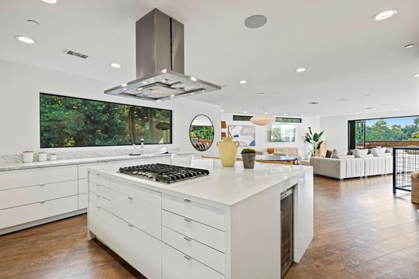 Interior, Kitchen, Living room, Pendant Lights, Recessed Lighting, Stainless Steel Appliances, Wood Texture Flooring