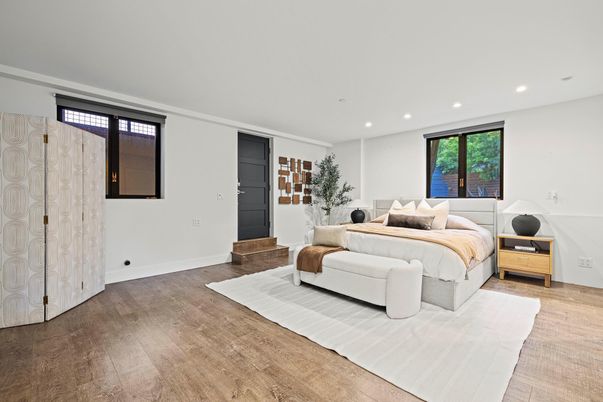 Bedroom, Interior, Recessed Lighting, Wood Texture Flooring