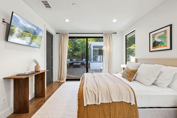 Bedroom, Interior, Recessed Lighting, Wood Texture Flooring